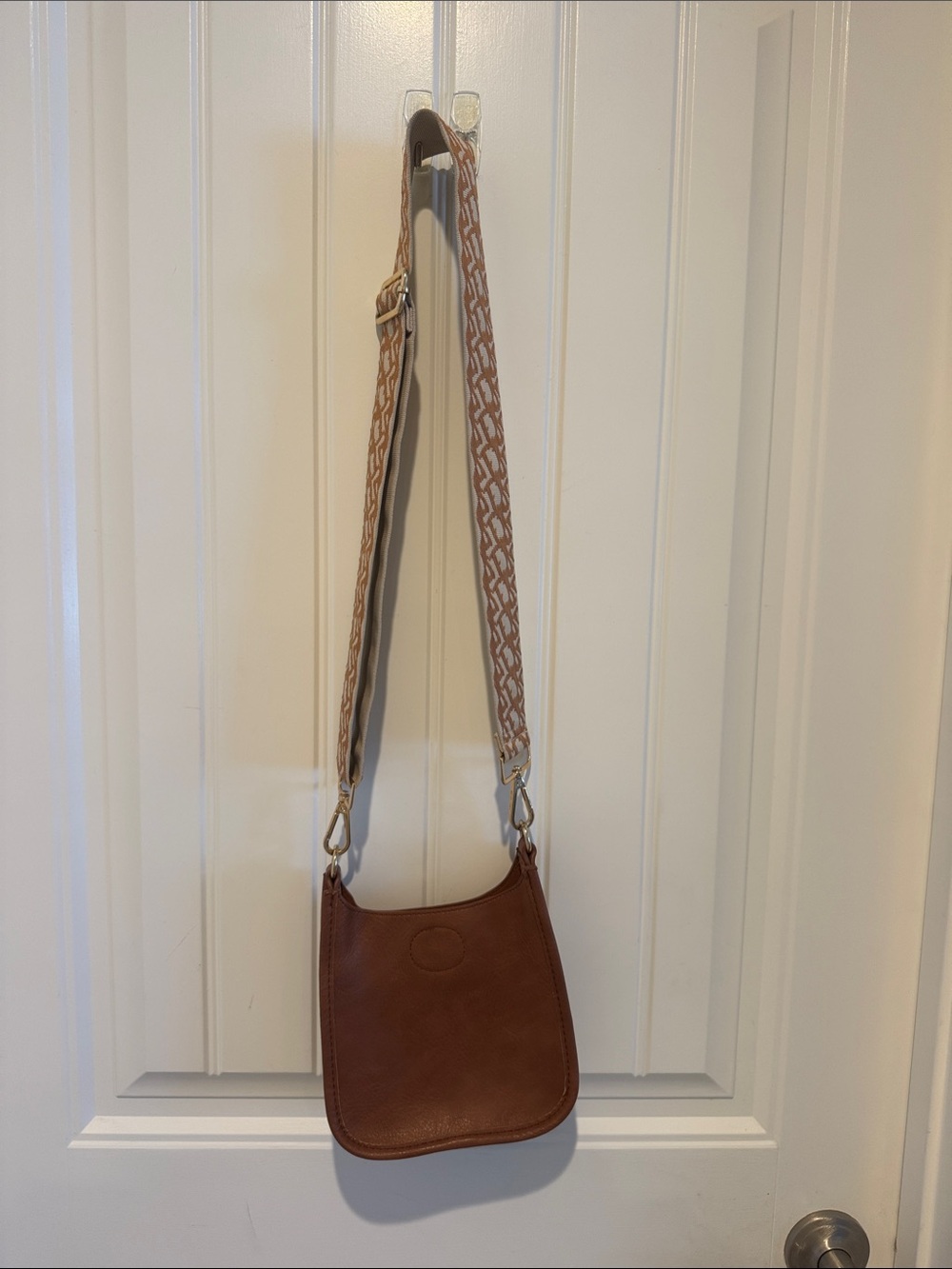 Ahdorned Mini Vegan Crossbody Bag with Patterned Adjustable Strap - Carmel